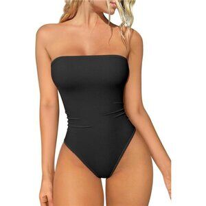 Womens Tube Bodysuits Strapless Basic Black